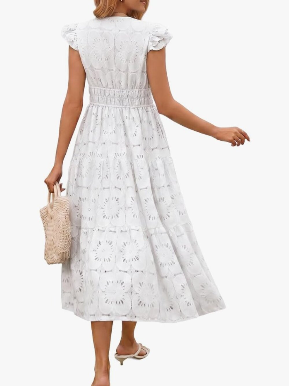 NWT White V Neck Midi Dress Size Large - Picture 2 of 5